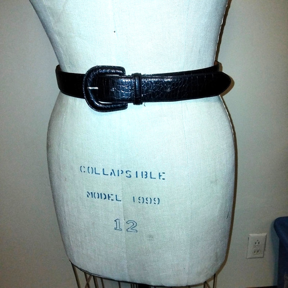 Ralph Lauren Black Reptile Embossed Leather BeltL